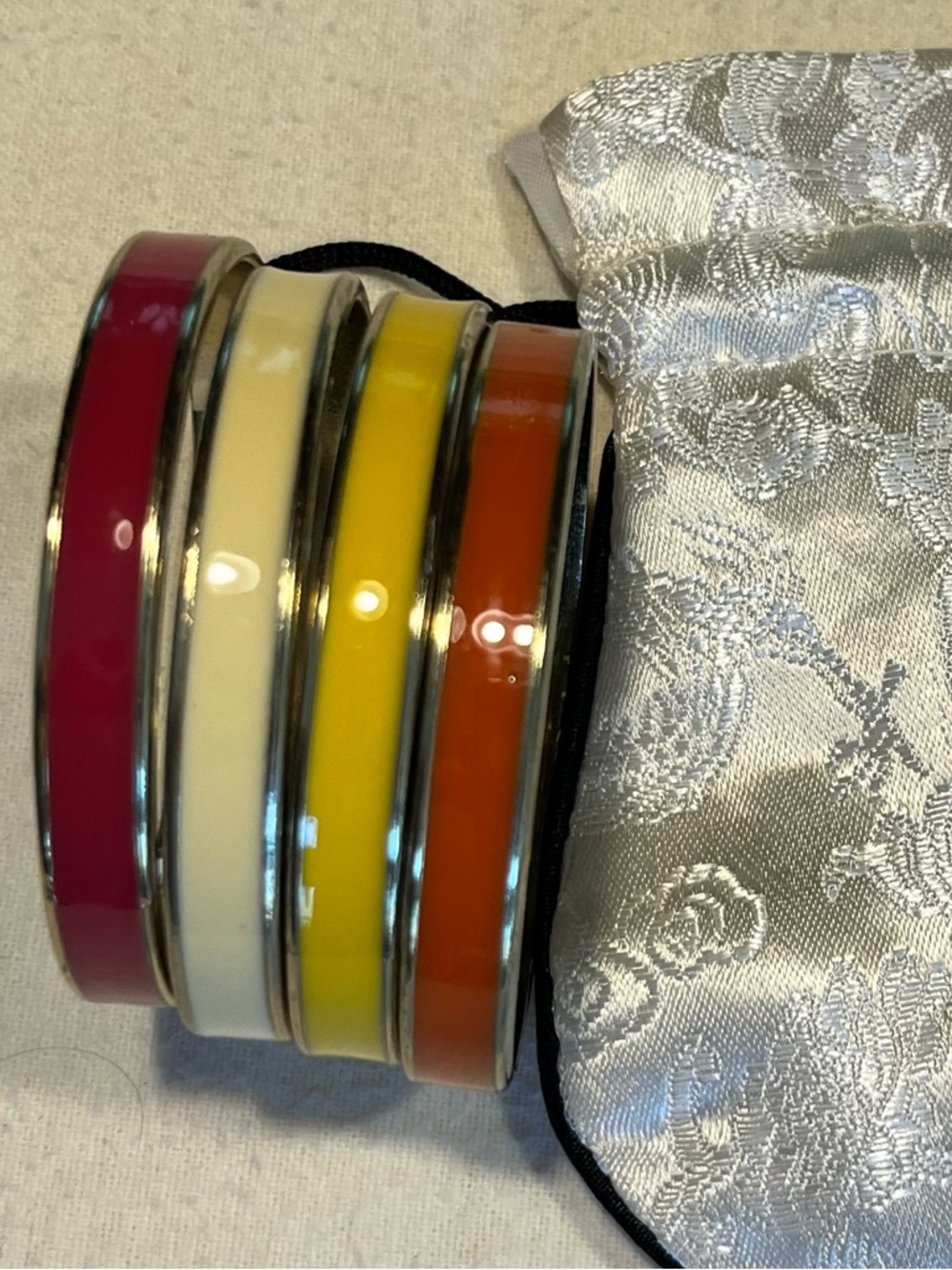 Set of Colorful Vintage Enamel Bangles with Silver Accents S/M - Picture 1 of 9